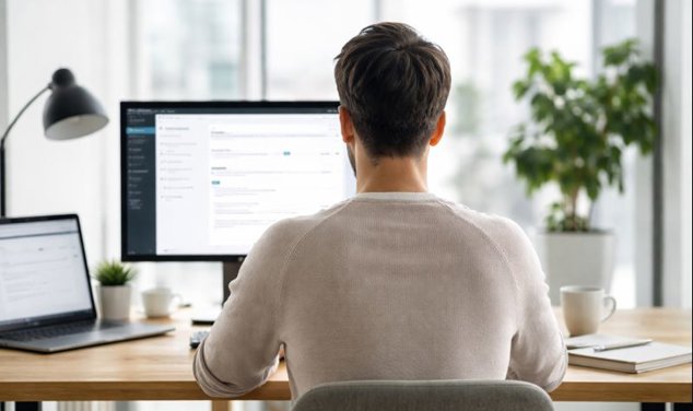 Person sedd bakifrån som jobbar med dator