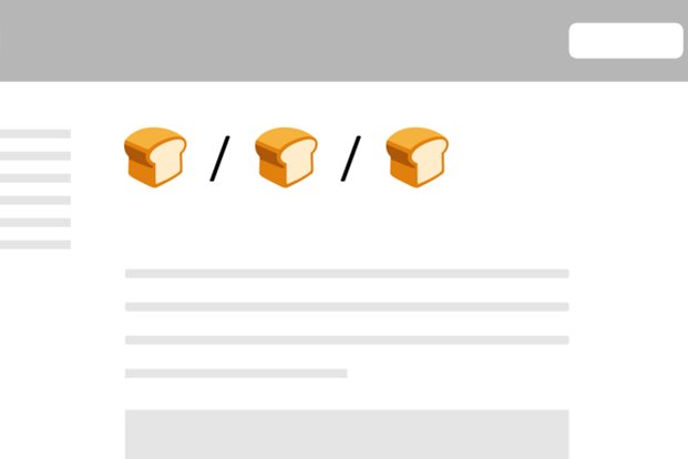 Illustration av websida, med brödsmulor som emoji-ikoner.