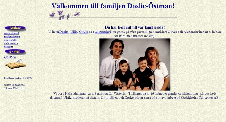 Skärmdump från familjen Doslic-Östmans hemsida.