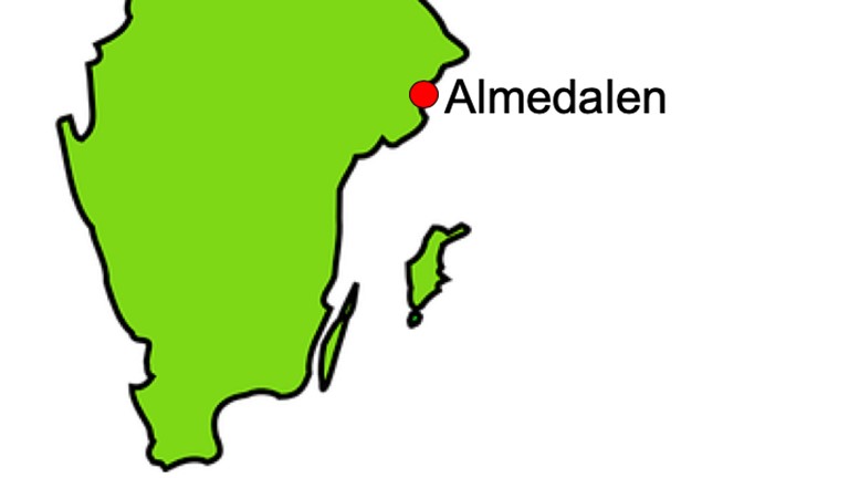 Sverigekarta där Almedalen markerats på Stockholms position