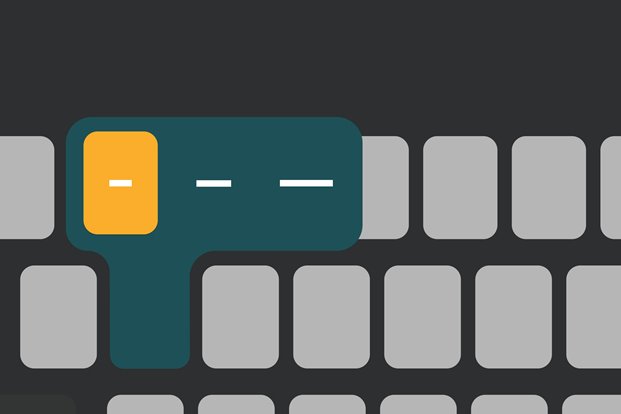 Ett virtuellt tangentbord visar olika långa streck när användaren håller inne bindestreck-knappen