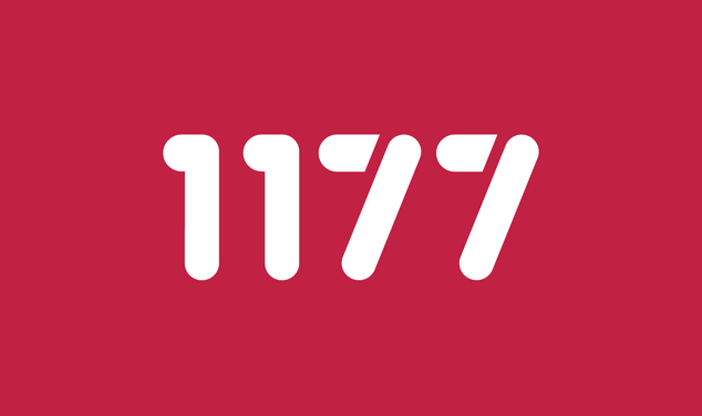 Siffrorna 1177 på en djupröd rektangel.