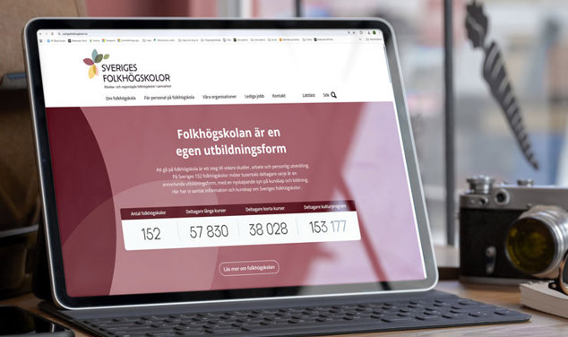Laptop med Sveriges folkhögskolors startsida